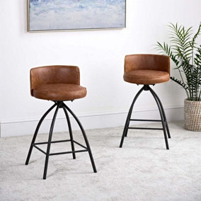 Round Bar stool in faux leather retro style swivel function with foot rest - Douglas Bar Stool - Tan (Set of 2)
