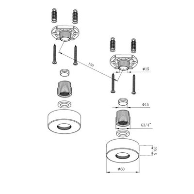 Round Bar Valve Easy Plumb Fixing Kit For Exposed Thermostatic Shower Valve Tap - 3