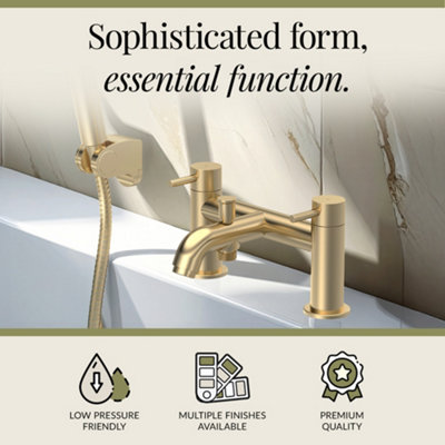 Round Bath Shower Mixer Tap with Shower Kit - Brushed Brass - Balterley - 3