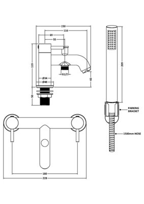 Round Bath Shower Mixer Tap with Shower Kit - Brushed Brass - Balterley