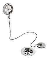 Round Bath Waste with Overflow, Brass Plug & Ball Chain for Baths up to 20mm Thick - Chrome - Balterley