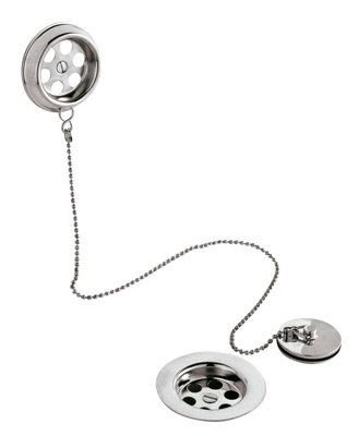 Round Bath Waste with Overflow, Brass Plug & Ball Chain for Baths up to 20mm Thick - Chrome