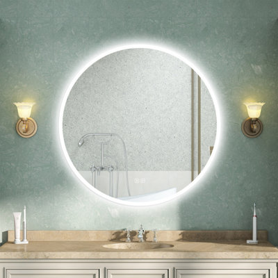Round Bathroom LED Mirror with Bluetooth 3 Colour Lights Anti-fog Touch ...