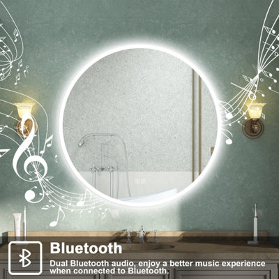 Round Bathroom LED Mirror with Bluetooth 3 Colour Lights Anti-fog Touch ...