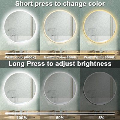 Round Bathroom LED Mirror with Bluetooth 3 Colour Lights Anti-fog Touch ...