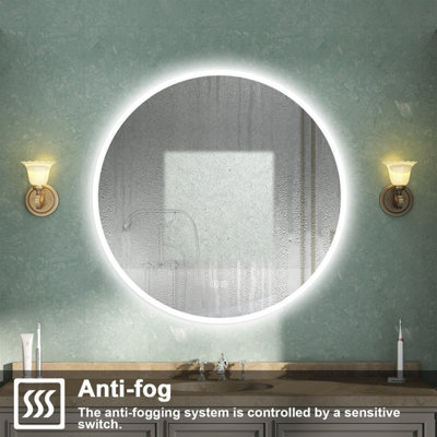 Round Bathroom LED Mirror with Bluetooth 3 Colour Lights Anti-fog Touch ...