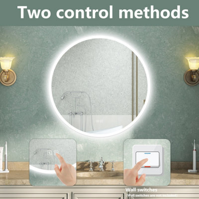 Round Bathroom LED Mirror with Bluetooth 3 Colour Lights Anti-fog Touch ...