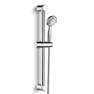 Round Bathroom Shower Slider Rail Kit, Handset & Shower Hose Chrome
