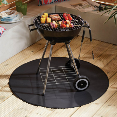 Round BBQ Mat - Protect Patio and Decking from Grease, Oil or Burn Marks - Roll Up for Easy Storage - Dia.91.5cm