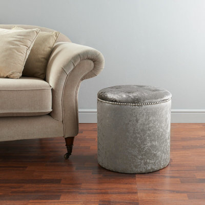 grey velvet dressing table stool Modern Velvet Dressing Table Stool with Solid Wood Legs – Living and Home main image 0
