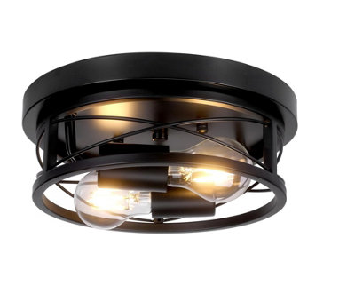 Round Black 2-Way Ceiling Light with E27 Flush Light Fittings