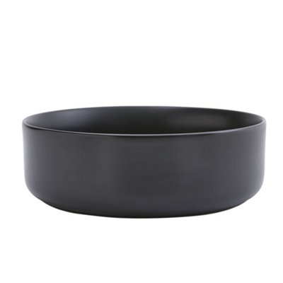 Round Black Ceramic Countertop Basin Bathroom Sink W 360 mm