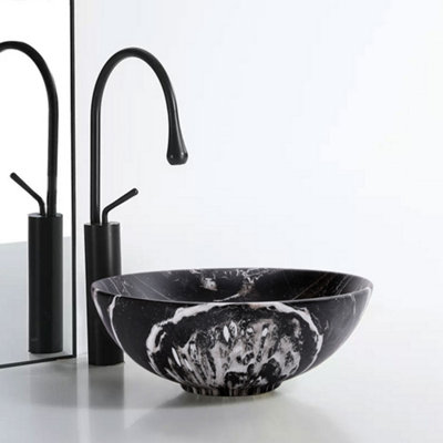 Round Black Ceramic Marble Effect Texture Countertop Basin Bathroom Sink W 395 mm Price Comparisons | Compare The Build
