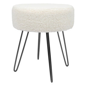 Round Boucle Footstool - H41 x D35cm - Cream/Black