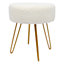 Round Boucle Footstool - H41 x D35cm - Cream/Gold