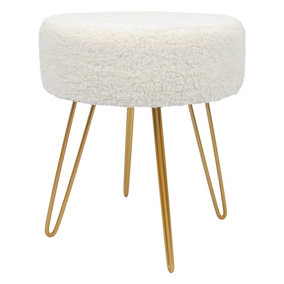 Round Boucle Footstool - H41 x D35cm - Cream/Gold