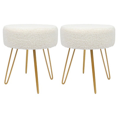 Round Boucle Footstools - H41 x D35cm - Cream/Gold - Pack of 2