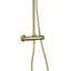 Round Brushed Brass Gold Thermostatic Shower Column & Handset Kit Rigid Riser