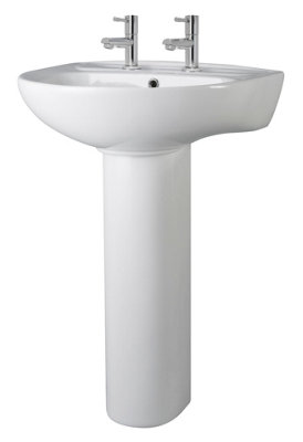 Round Ceramic 2 Tap Hole Basin & Full Pedestal - 550mm