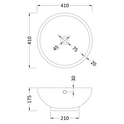 Round Ceramic Countertop Vessel with Overflow - 410mm
