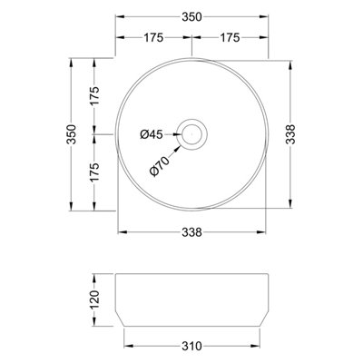 Round Ceramic Countertop Vessel without Overflow - 350mm