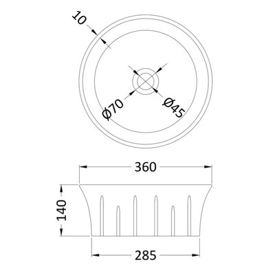 Round Ceramic Countertop Vessel without Overflow - 360mm