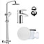 Round Chrome Thermostatic Overhead Shower Kit with Sleek Basin Mixer Tap Set & Shower Waste