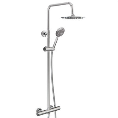 Round Chrome Thermostatic Valve Adjustable Overhead Shower Kit Twin