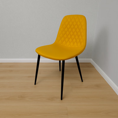 Round Clear Glass Dining Table Set with 4 Mustard Gem Pattern Chairs ...
