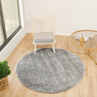 Round Cloudy Shaggy-Solid Color Dark Grey Plush Soft Pile Living ...
