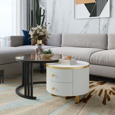 Round black coffee table deals with storage