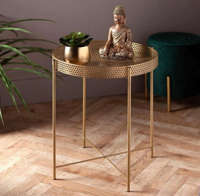 Round Coffee Table with Removable Top Metal Tray