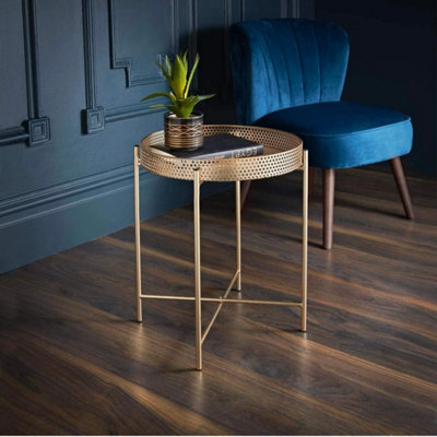 Round Coffee Table with Removable Top Metal Tray