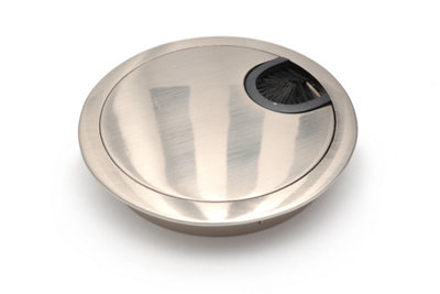 Round Computer Metal Grommet 80mm for Desk Table Cable Tidy Wire Cover - Brushed Chrome