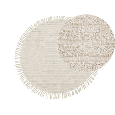 Round Cotton Area Rug 140 cm Beige HALFETI | DIY at B&Q