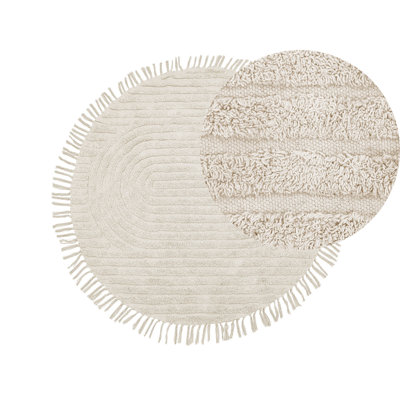 Round Cotton Area Rug 140 cm Beige HALFETI