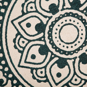 Round Cotton Area Rug Mandala Pattern 120 cm Cream and Green IRICE