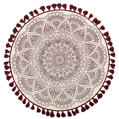 Round Cotton Area Rug Mandala Pattern 120 cm Cream and Red AYAKLI