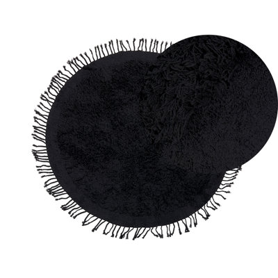 Round Cotton Shaggy Area Rug 140 cm Black BITLIS