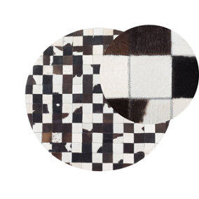 Round Cowhide Area Rug 140 cm Black and White BERGAMA