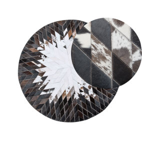 Round Cowhide Area Rug 140 cm Black and White KELES