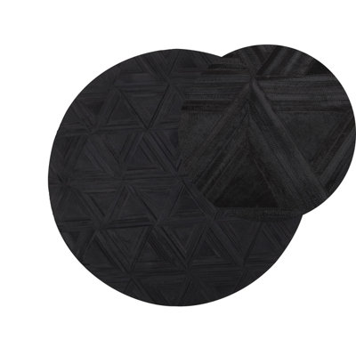 Round Cowhide Area Rug 140 cm Black KASAR