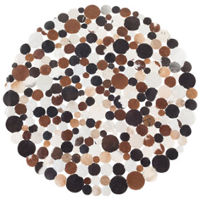 Round Cowhide Area Rug 140 cm Brown Multicolour SORGUN