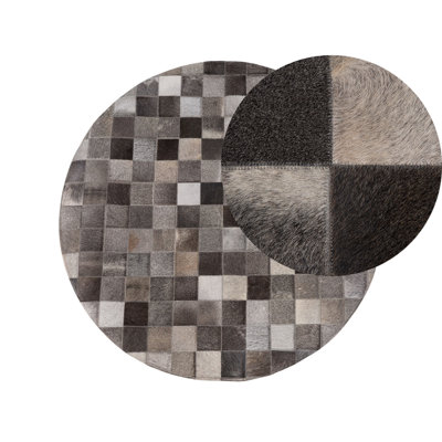 Round Cowhide Area Rug 140 cm Grey BERGAMA