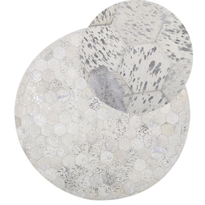 Round Cowhide Area Rug 140 cm Silver BOZKOY