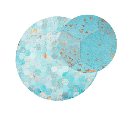 Round Cowhide Area Rug 140 cm Turquoise ZEYTIN