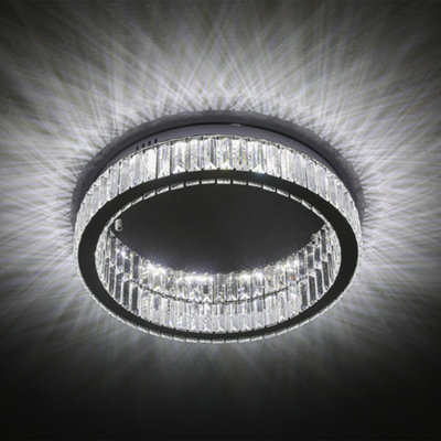 Round Crystal Celling Light Chrome Finish Cool White Light 30W 50cm Dia