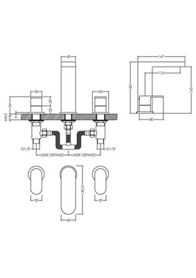 Round Deck 3 Tap Hole Basin Mixer Tap & Pop Up Waste - Chrome