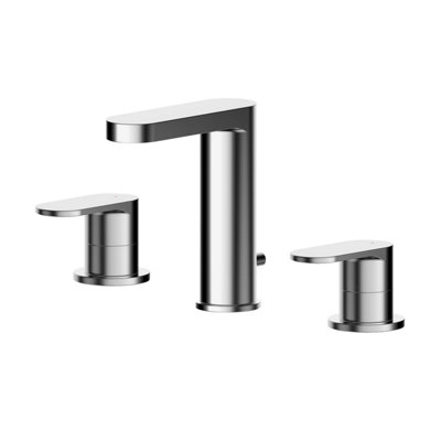 Round Deck Mounted 3 Tap Hole Basin Mixer Tap & Pop Up Waste - Chrome
