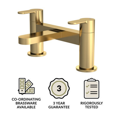 Round Deck Mounted Bath Filler Tap - Brushed Brass - 3